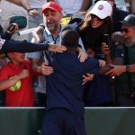 PARIS, FRANCE - MAY 28: Frances Tiafoe of United States celebrates victory in his Men's Singles second round match against Hubert Hurkacz of Poland on Day Five of the 2026 French Open at Roland Garros on May 28, 2026 in Paris, France. (Photo by Dan Istitene/Getty Images)