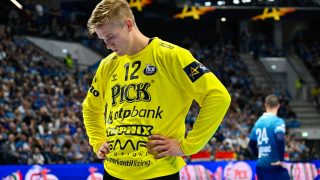 Tobias Alexander Gustav Thulin, a Szeged kapusa a férfi kézilabda Bajnokok Liga csoportkörében játszott OTP Bank-Pick Szeged - SC Magdeburg mérkőzésen a szegedi Pick Arénában 2025. október 15-én. A német csapat 34-30-ra győzött.