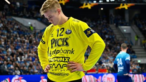 Tobias Alexander Gustav Thulin, a Szeged kapusa a férfi kézilabda Bajnokok Liga csoportkörében játszott OTP Bank-Pick Szeged - SC Magdeburg mérkőzésen a szegedi Pick Arénában 2025. október 15-én. A német csapat 34-30-ra győzött.