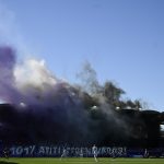 Az Újpest szurkolói a labdarúgó Fizz Liga 32. fordulójában játszott Újpest FC - Ferencvárosi TC mérkőzésen a Szusza Ferenc Stadionban 2026. május 3-án.