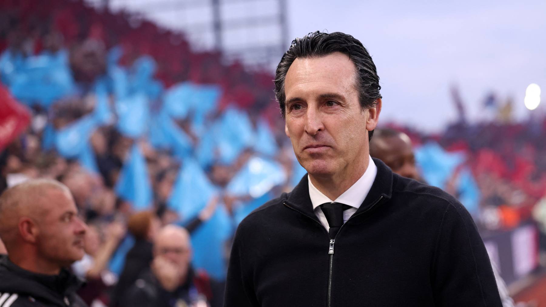 Aston Villa's Spanish manager Unai Emery arrives ahead of the UEFA Europa League, semi-final second-leg football match between Aston Villa and Nottingham Forest at Villa Park in Birmingham, central England on May 7, 2026.