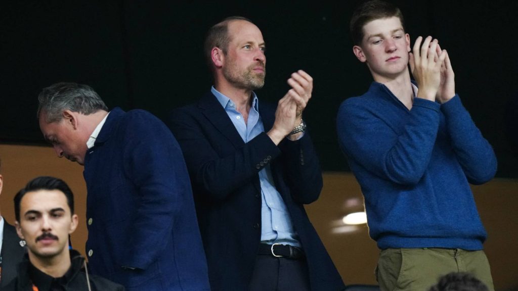 ISTANBUL, TURKIYE - MAY 21: Prince William of Wales (C) celebrates the championship after Aston Villa defeated Freiburg 3-0 to win the UEFA Europa League final match at Besiktas Park in Istanbul, Turkiye, on May 21, 2026. Hakan Akgun / Anadolu
