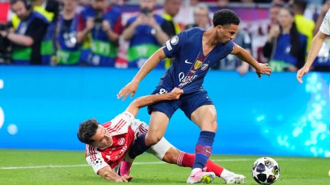 Martin Zubimendi defensive midfield of Arsenal and Spain and Warren Zaire-Emery central midfield of PSG and France battle for the ball during the UEFA Champions League Final 2026 match between Paris Saint-Germain and Arsenal FC at Puskas Arena on May 30, 2026 in Budapest, Hungary. (Photo by Jose Breton/Pics Action/NurPhoto)