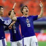 Ogava Kokiék ünneplik az egyenlítő gólt Hollandia ellen.