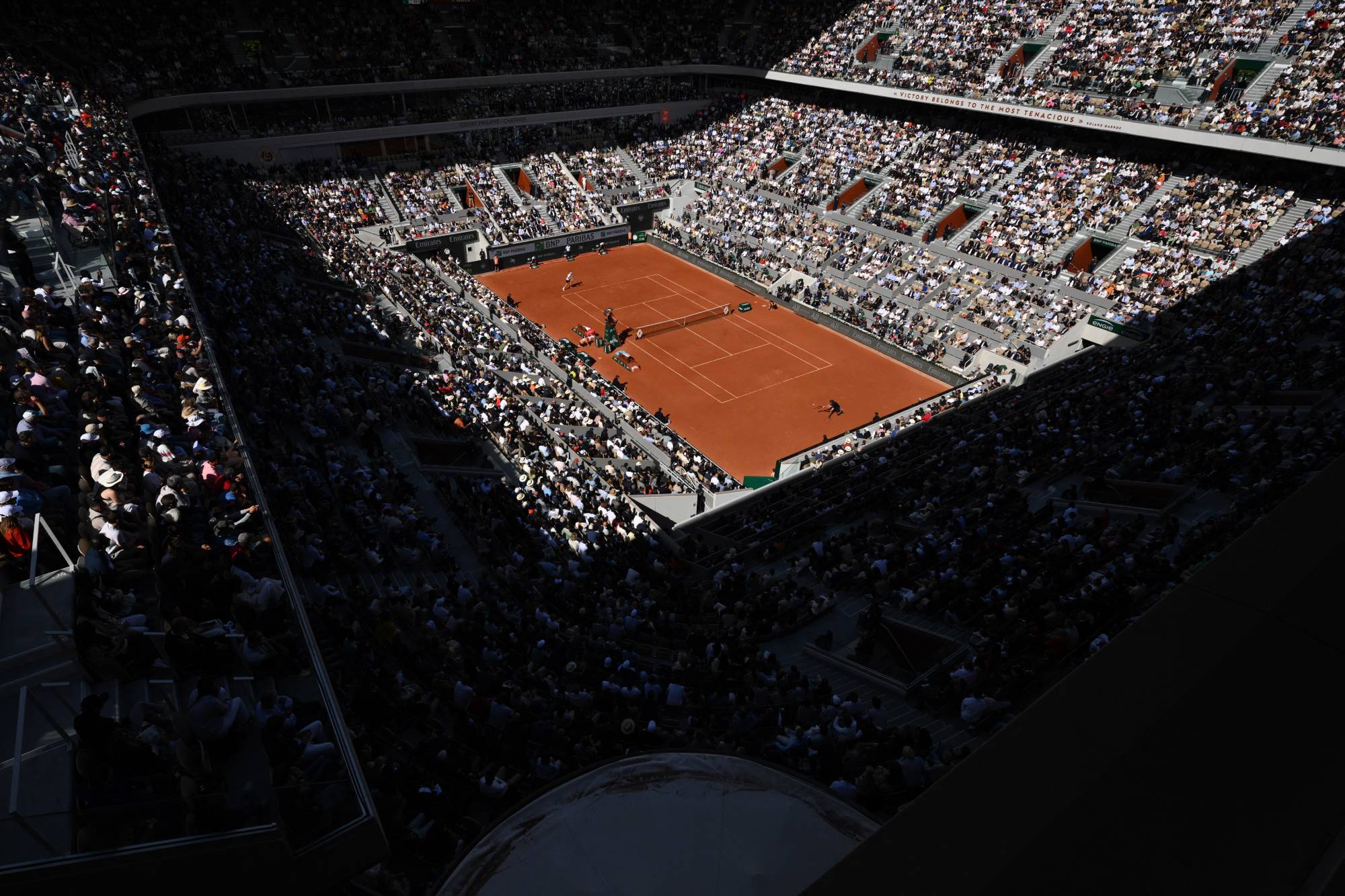General view of Philippe Chatrier court during Roland-Garros 2026, French Open, Grand Slam tennis tournament, day 13, on June 5, 2026, Roland Garros Stadium, Paris, France, Photo Philippe Millereau / KMSP