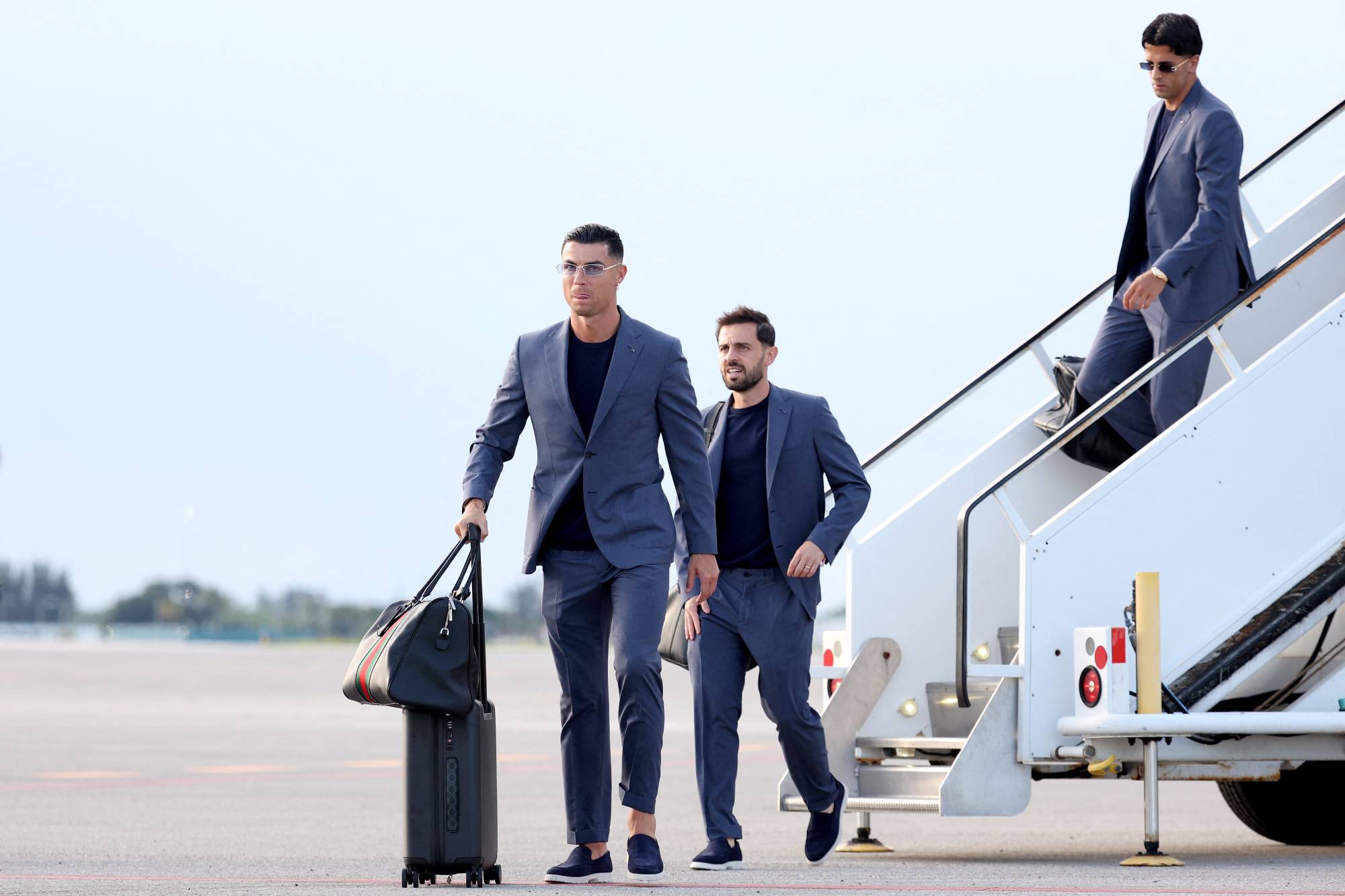 WEST PALM BEACH, FLORIDA - JUNE 12: Cristiano Ronaldo #7 of Portugal arrives at Palm Beach International Airport ahead of the FIFA World Cup 2026 on June 12, 2026 in West Palm Beach, Florida. Leonardo Fernandez/Getty Images/AFP