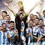 Lionel Andrés Messi Cuccittini of Argentina celebrates during an award ceremony of FIFA World Cup at Lusail Stadium in Al Daayen, Qatar on December 18, 2022. Lionel Messi decided to transfer to Inter Miami CF of Major League Soccer (MLS) in the United States.( The Yomiuri Shimbun )
