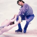 ALBERTVILLE, FRANCE - FEBRUARY 11: Natalia Michkouteniok and Artour Dmitriev of the Unified Team compete in the Pairs Free Skate event in the Figure Skating competition of the 1992 Winter Olympic Games on February 11, 1992 in the Olympic Hall in Albertville, France; they were the gold medalists in the event. (Photo by David Madison/Getty Images)
