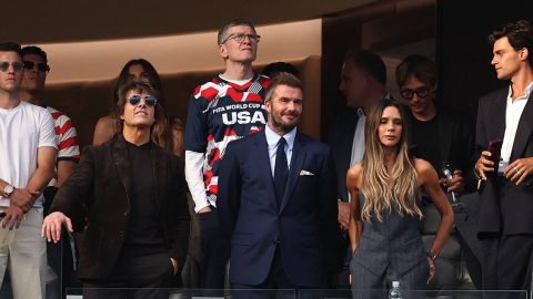 LOS ANGELES, CALIFORNIA - JUNE 12: Tom Cruise, David and Victoria Beckham pictured during the FIFA World Cup 2026 Group D match between USA and Paraguay at Los Angeles Stadium on June 12, 2026 in Los Angeles, California. Stu Forster/Getty Images/AFP