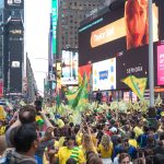 Brazilian fans gather in Times Square, New York City, to support the Brazil national team on the eve of its opening match of the 2026 FIFA World Cup in the United States, on Friday, June 12, 2026