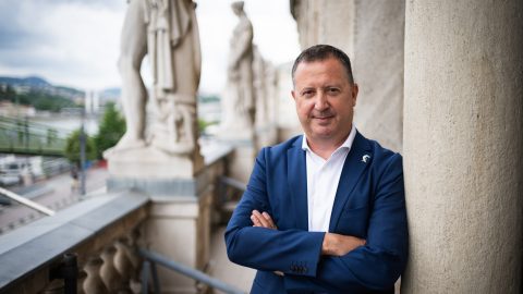 Bruno van Pottelsberghe-gel, a Budapesti Corvinus Egyetem rektorával készült interjú az egyetemen 2026. június 1-jén.