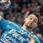 Bánhidi Bence, a Szeged játékosa a férfi kézilabda Bajnokok Ligája negyeddöntõjében játszott OTP Bank-Pick Szeged - SC Magdeburg elsõ mérkõzésen a szegedi Pick Arénában 2026. április 29-én. A Szeged kikapott 28-35-re.