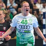 Dione Houshheer, a Gyõri Audi ETO KC (j) és Annika Lott, a Brest Bretagne játékosa.