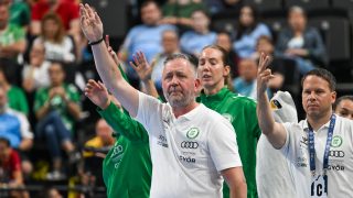 Per Johansson, a Gyõri Audi ETO KC vezetõedzõje a nõi kézilabda Bajnokok Ligája négyes döntõjének elõdöntõjében.