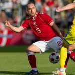 Denmark's Christian Eriksen in action with Ukraine's Oleh Ocheretko during the international football match between Denmark and Ukraine at Odense Stadium on Sunday, June 7, 2026. (Photo: Bo Amstrup/Ritzau Scanpix)