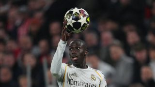 Ferland Mendy (Real Madrid) controls the ball during UEFA Champions league Quarter Final UEFA Champions League: Bayern Munich and Real Madrid at Allianz Arena, Munich, Germany on April 15 2026. (Photo by Ulrik Pedersen/NurPhoto)