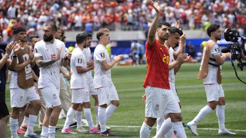 Az iráni válogatott tagjai Belgium ellen.