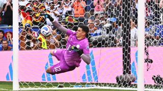 29 June 2026, USA, Foxborough: Soccer, Men, 2026 World Cup, National Team, Germany vs. Paraguay, Round of 32 at Boston Stadium, Goalkeeper Orlando Gill (Paraguay) saves the penalty kick by Kai Havertz (Germany). PLEASE NOTE: In accordance with FIFA regulations, these images may be used exclusively for editorial purposes. Commercial use is prohibited. Furthermore, no video-like sequences may be created, and no alterations may be made to the image, either in the foreground or the background. Photo: Tom Weller/dpa