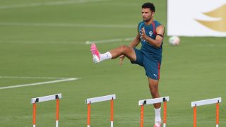 Portugal's forward #09 Goncalo Ramos takes part in a training session Gardens North County District Park in Palm Beach Gardens on June 25, 2026, during the 2026 World Cup football tournament.