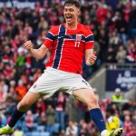 Norway's forward #11 Jorgen Strand Larsen celebrates scoring the 3-0 goal with his teammates during the friendly match between Norway and Sweden at Ullevaal Stadium, on June 1, 2026 ahead of the 2026 FIFA World Cup football tournament.