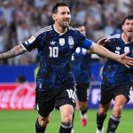 ARLINGTON, TEXAS - JUNE 27: Lionel Messi #10 of Argentina celebrates scoring his team's third goal during the FIFA World Cup 2026 Group J match between Jordan and Argentina at Dallas Stadium on June 27, 2026 in Arlington, Texas. David Ramos/Getty Images/AFP