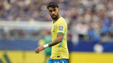 Lucas Paqueta (Brazil) looks on during Round of 32 FIFA World Cup 2026, Brazil and Japan, Houston Stadium, Texas, USA on June 29 2026. (Photo by Ulrik Pedersen/NurPhoto)