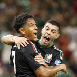 Mexico's midfielder #07 Luis Romo celebrates with teammate midfielder #06 Erik Lira scoring his team's first goal during the 2026 World Cup Group A football match between Mexico and South Korea at the Guadalajara Stadium in Zapopan on June 18, 2026.