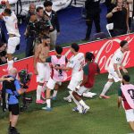 Morocco's players celebrate after winning in the shootout during the 2026 World Cup round of 32 football match between the Netherlands and Morocco at the Monterrey Stadium in Guadalupe on June 29, 2026.
