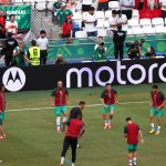 Morocco's players warm up ahead of the 2026 World Cup round of 32 football match between the Netherlands and Morocco at the Monterrey Stadium in Guadalupe on June 29, 2026.