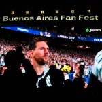Fans watch on a giant screen, Argentina's forward Lionel Messi during the 2026 FIFA World Cup Group J football match between Argentina and Algeria, in Buenos Aires on June 16, 2026.