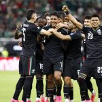 Mexico's midfielder #07 Luis Romo celebrates with teammates scoring his team's first goal during the 2026 World Cup Group A football match between Mexico and South Korea at the Guadalajara Stadium in Zapopan on June 18, 2026.