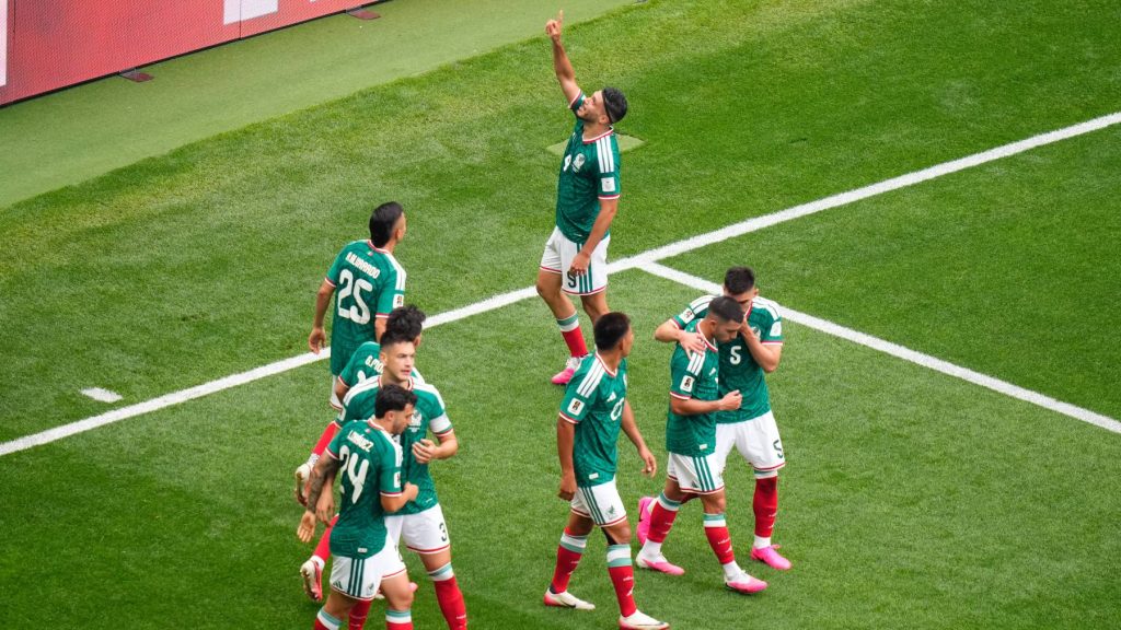 MEXICO CITY, MEXICO - JUNE 11: Raul Jimenez (9) of Mexico celebrates after scoring a goal during the World Cup First Stage Group A match between Mexico and South Africa at Estadio Azteca (Mexico Stadium) in Mexico City, Mexico on June 11, 2026. Jose Hernandez / Anadolu