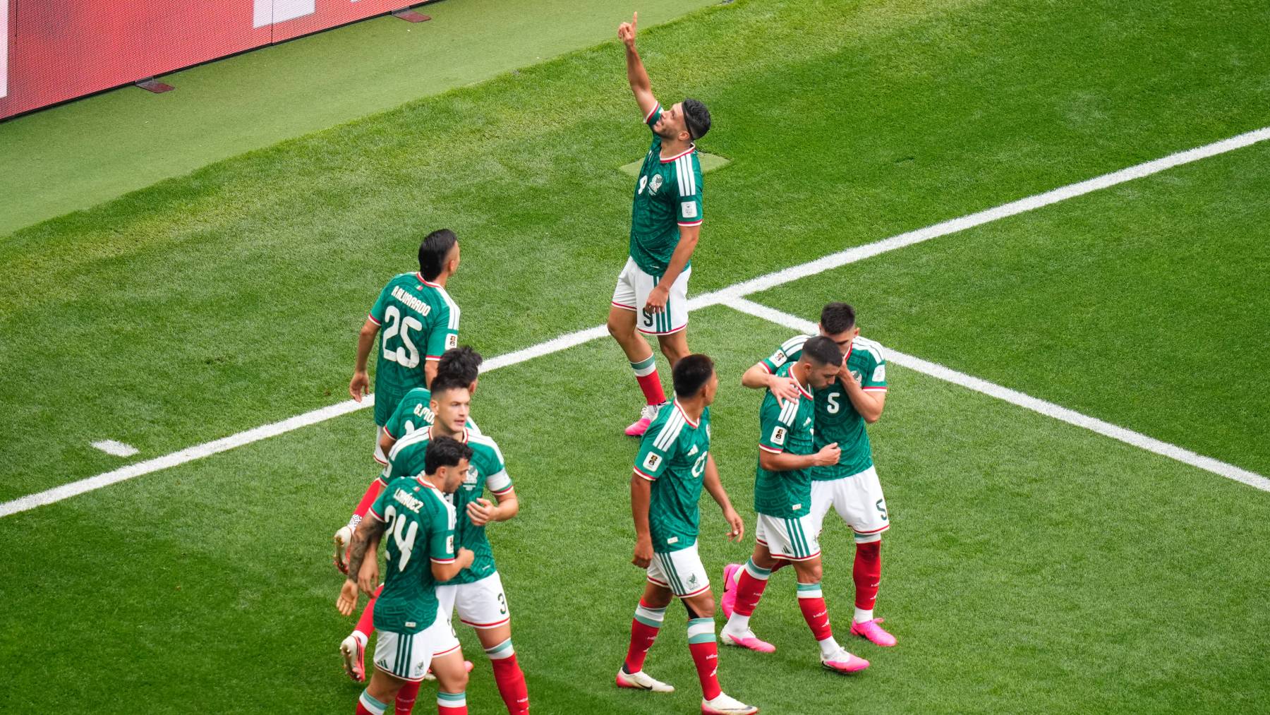 MEXICO CITY, MEXICO - JUNE 11: Raul Jimenez (9) of Mexico celebrates after scoring a goal during the World Cup First Stage Group A match between Mexico and South Africa at Estadio Azteca (Mexico Stadium) in Mexico City, Mexico on June 11, 2026. Jose Hernandez / Anadolu