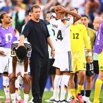 29 June 2026, USA, Foxborough: Soccer, Men, 2026 World Cup, National Team, Germany vs. Paraguay, Round of 32 at Boston Stadium; National Team Coach Julian Nagelsmann (M) consoles Nathaniel Brown (Germany) after the game. Germany loses in a penalty shootout. PLEASE NOTE: In accordance with FIFA regulations, these images may be used exclusively for editorial purposes. Commercial use is prohibited. Furthermore, no video-like sequences may be created, and no alterations may be made to the image, either in the foreground or the background. Photo: Tom Weller/dpa