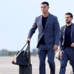 WEST PALM BEACH, FLORIDA - JUNE 12: Cristiano Ronaldo #7 and Bernardo Silva #10 of Portugal arrive at Palm Beach International Airport ahead of the FIFA World Cup 2026 on June 12, 2026 in West Palm Beach, Florida. Leonardo Fernandez/Getty Images/AFP
