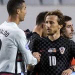 Portugal's midfielder Cristiano Ronaldo (L) greets Croatia's midfielder Luka Modric at the end of the UEFA Nations League A Group 3 football match between Croatia and Portugal at the Poljud Stadium in Split, on November 17, 2020.