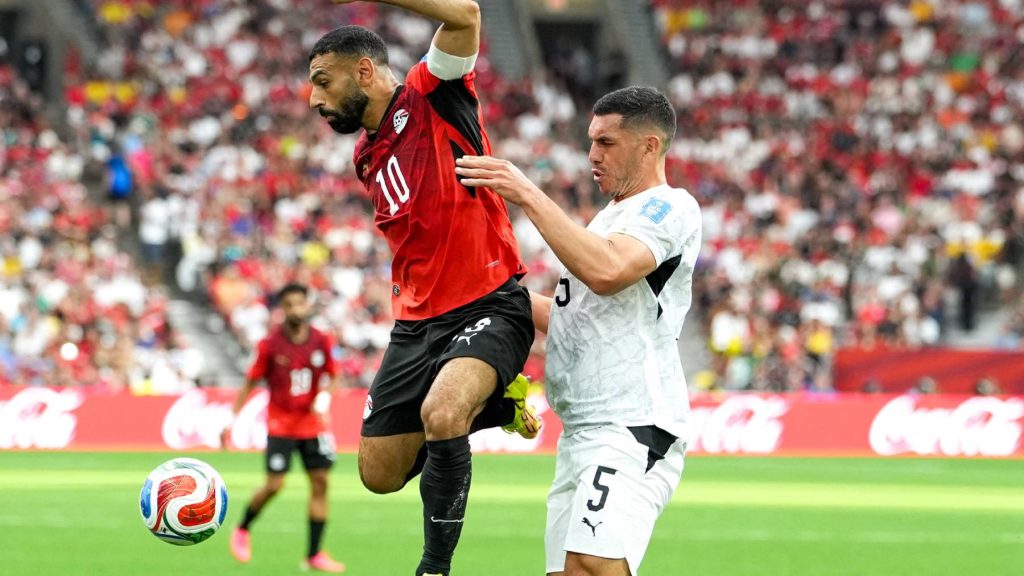 VANCOUVER, CANADA - JUNE 21: Mohamed Salah (10) of Egypt in action against Michael Boxall (5) of New Zealand during the 2026 FIFA World Cup Group G match between New Zealand and Egypt at BC Place Stadium in Vancouver, Canada, on June 21, 2026. Ercin Erturk / Anadolu