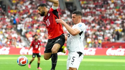 VANCOUVER, CANADA - JUNE 21: Mohamed Salah (10) of Egypt in action against Michael Boxall (5) of New Zealand during the 2026 FIFA World Cup Group G match between New Zealand and Egypt at BC Place Stadium in Vancouver, Canada, on June 21, 2026. Ercin Erturk / Anadolu