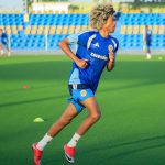 Curacao's midfielder Tahith Chong jogs during an open training session at the Ergilio Hato Stadium SDK in Willemstad on June 4, 2026.