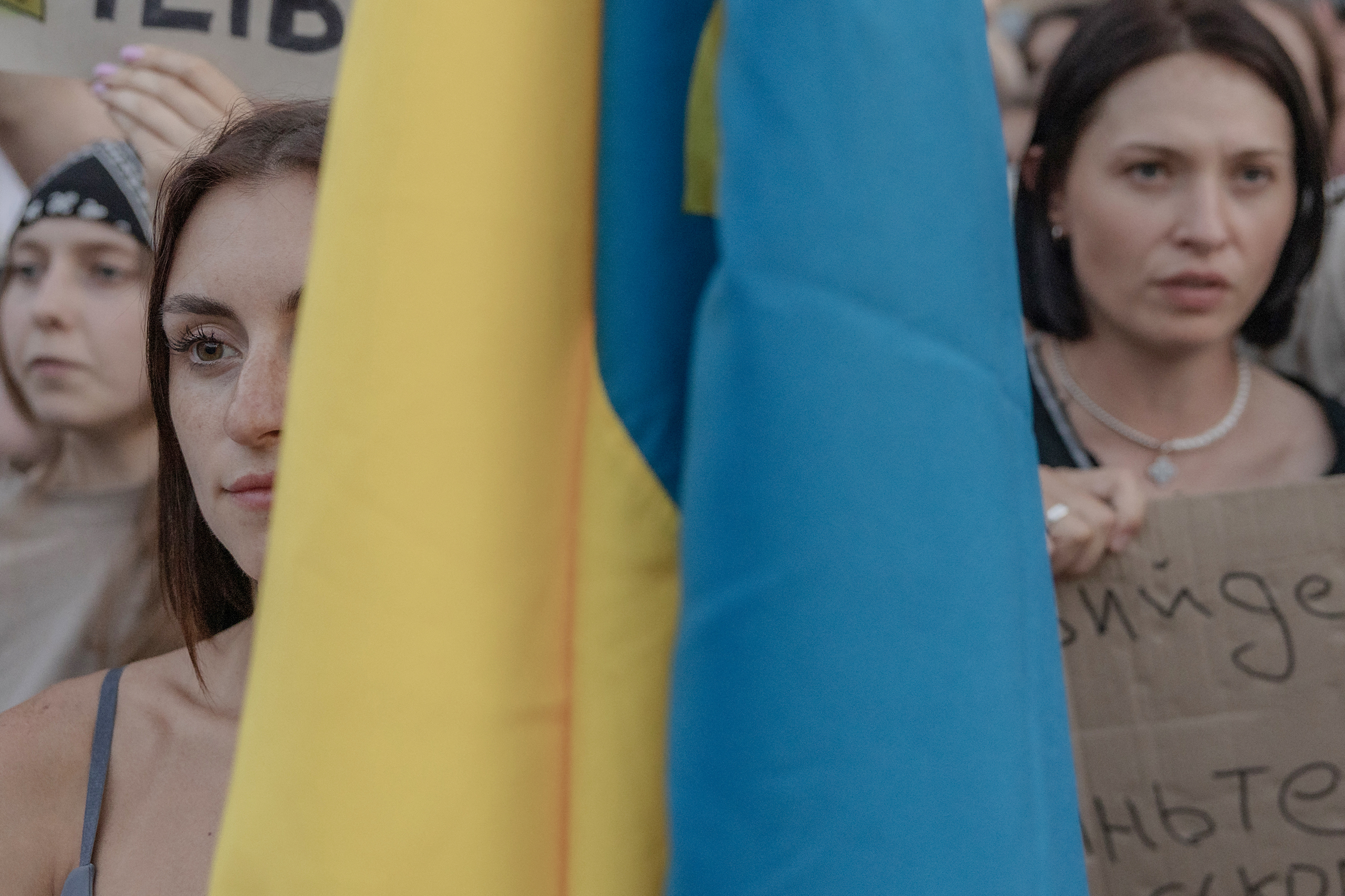 Mihajlo Fjodorov ukrán védelmi minisztert menesztése miatti tüntetés Kijevben 2026. július 18-án.