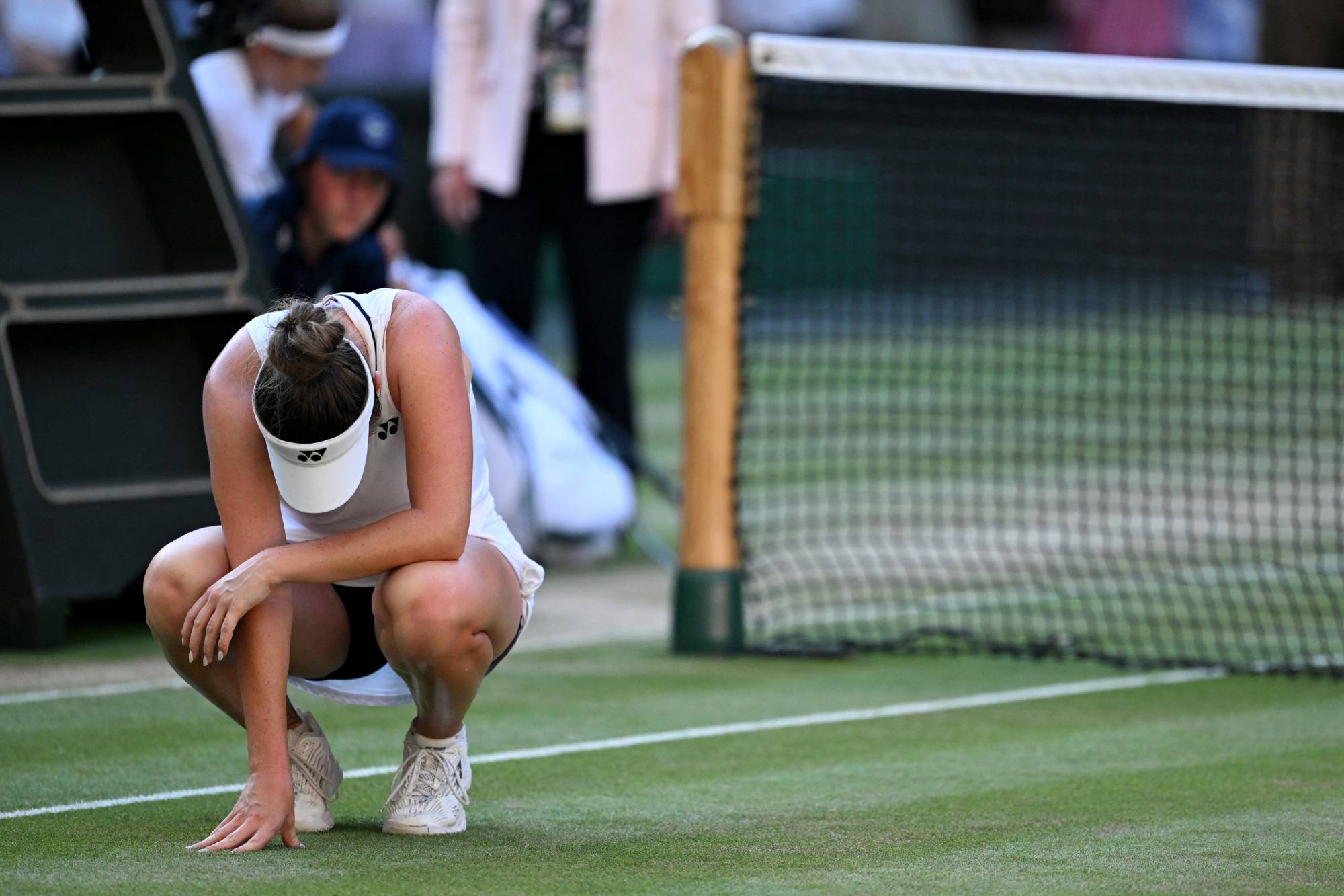Czech Republic's Linda Noskova celebrates winning against Czech Republic's Karolina Muchova during their women's singles final tennis match on the thirteenth day of the 2026 Wimbledon Championships at The All England Lawn Tennis and Croquet Club in Wimbledon, southwest London, on July 11, 2026.