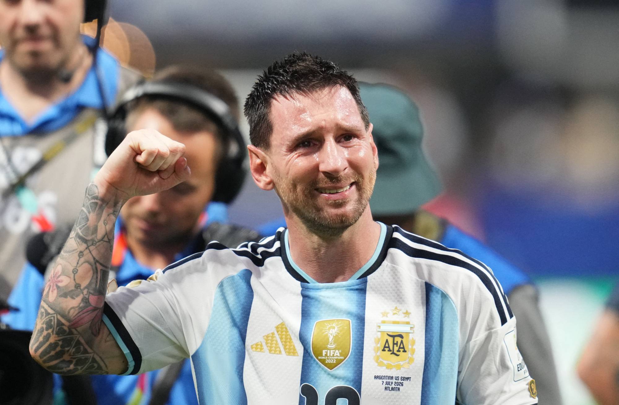 Lionel Andres Messi (Argentina) with post game celebration during Round of 16 FIFA World Cup 2026, Argentina and Egypt, Atlanta Stadium, Atlanta, United States on July 07 2026. (Photo by Ulrik Pedersen/NurPhoto)