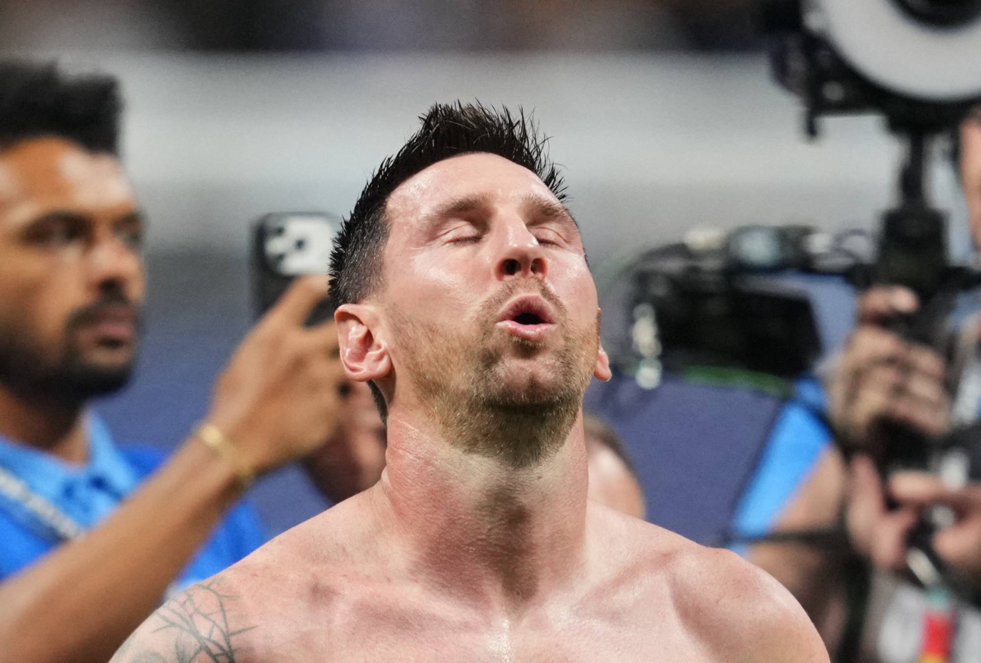 Lionel Andres Messi (Argentina) with post game celebration during Round of 16 FIFA World Cup 2026, Argentina and Egypt, Atlanta Stadium, Atlanta, United States on July 07 2026. (Photo by Ulrik Pedersen/NurPhoto)