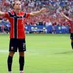 MIAMI GARDENS, FLORIDA - JULY 11: Andreas Schjelderup #21 of Norway celebrates scoring his team's first goal during the FIFA World Cup 2026 Quarter Final match between Norway and England at Miami Stadium on July 11, 2026 in Miami Gardens, Florida. Justin Setterfield/Getty Images/AFP
