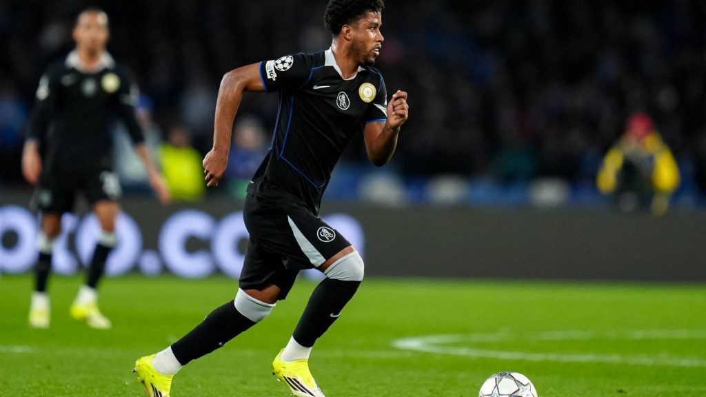 Andrey Santos of Chelsea FC in action during the UEFA Champions League 2025/26 League Phase MD8 match between SSC Napoli and Chelsea FC at Stadio Diego Armando Maradona on January 28, 2026 in Naples, Italy. (Photo by Giuseppe Maffia/NurPhoto)