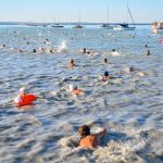 A 43. Lidl Balaton-átúszás résztvevői Révfülöpnél 2025. augusztus 9-én.