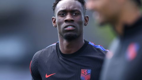 SEATTLE, WASHINGTON - JULY 05: Folarin Balogun #20 of the United States attends a training session ahead of the FIFA World Cup 2026 Round of 16 match at University of Washington on July 05, 2026 in Seattle, Washington. Jamie Squire/Getty Images/AFP