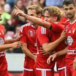 Cibla Flórián, a Debrecen játékosa (j2) gólöröme a Konferencia-liga selejtezőjének 2. fordulójában játszott Debreceni VSC - Pjunik Jereván mérkőzésen a debreceni Nagyerdei Stadionban 2026. július 23-án.