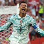 Cristiano Ronaldo a horvátok elleni gólját ünnepli a vébén.