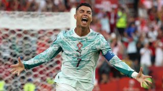 Cristiano Ronaldo a horvátok elleni gólját ünnepli a vébén.